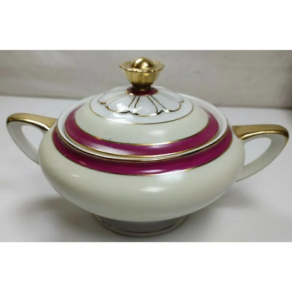 Vtg 1930's Victoria Multicolor China Czechoslovakia Bone China Sugar and Creamer